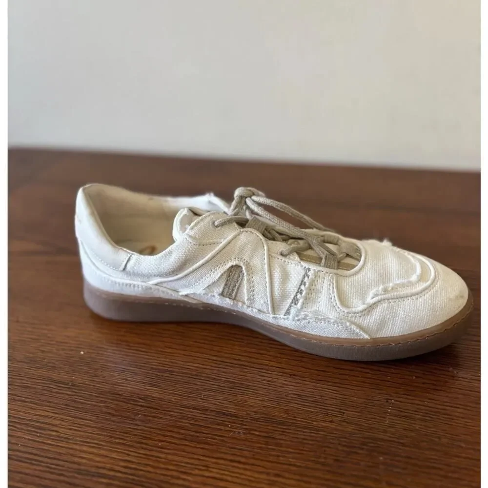 Sam Edelman Jayne Washed Palm/Linen/White Lace Up Low Sneakers Women's Size 9.5